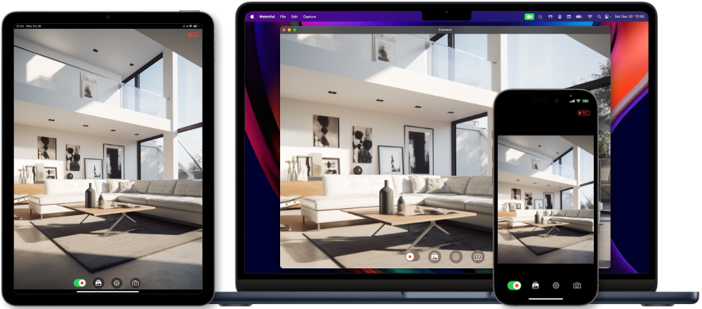 Watchful running on an iPad, a MacBook, and an iPhone